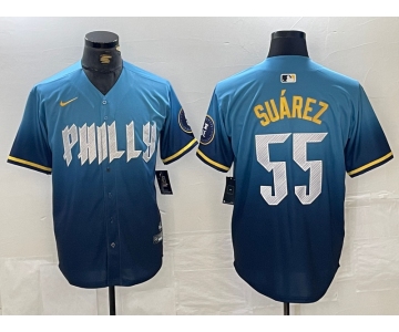 Men's Philadelphia Phillies #55 Ranger Suarez Blue 2024 City Cool Base Jersey