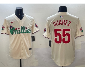 Men's Philadelphia Phillies #55 Ranger Suárez Cream Phanatic Limited Stitched Jersey