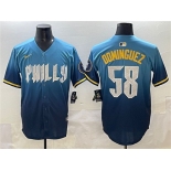 Men's Philadelphia Phillies #58 Seranthony Domínguez Blue 2024 City Connect Limited Stitched Jersey