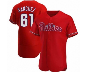 Men's Philadelphia Phillies #61 Cristopher Sanchez Red Flex Base Stitched Baseball Jersey