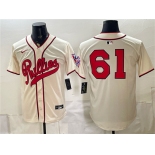 Men's Philadelphia Phillies #61 Cristopher Sánchez Cream 2026 Field of Dreams Stadium Stitched Baseball Jersey Men's Philadelphia Phillies #61 Cristopher Sánchez Cream 2026 Field of Dreams Stadium Stitched Baseball Jersey