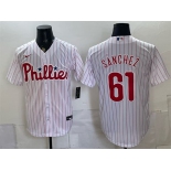 Men's Philadelphia Phillies #61 Cristopher Sánchez White Cool Base Stitched Jersey Men's Philadelphia Phillies #61 Cristopher Sánchez White Cool Base Stitched Jersey