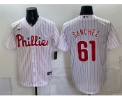 Men's Philadelphia Phillies #61 Cristopher Sánchez White Cool Base Stitched Jersey Men's Philadelphia Phillies #61 Cristopher Sánchez White Cool Base Stitched Jersey