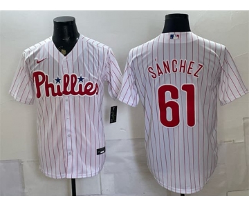 Men's Philadelphia Phillies #61 Cristopher Sánchez White Cool Base Stitched Jersey