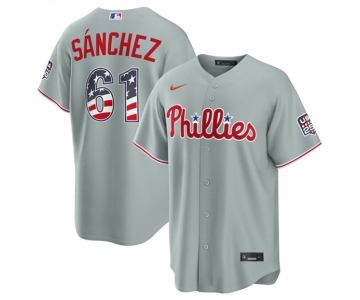 Men's Philadelphia Phillies #61 Jhoan Durán Gray USA 250 Fourth of July Home Stitched Baseball Jersey