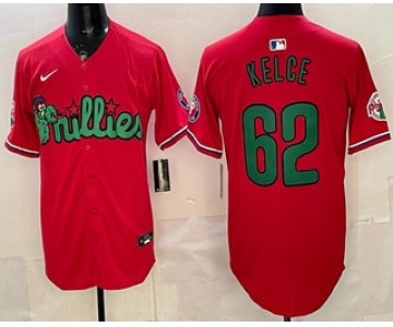Men's Philadelphia Phillies #62 Jason Kelce Red Limited Stitched Jersey