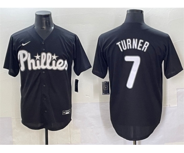 Men's Philadelphia Phillies #7 Trea Turner Black Lights Out Limited Stitched Baseball Jersey