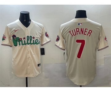 Men's Philadelphia Phillies #7 Trea Turner Cream Phanatic Limited Stitched Jersey