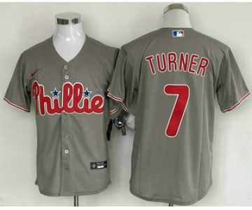 Men's Philadelphia Phillies #7 Trea Turner Grey Cool Base Stitched Baseball Jersey