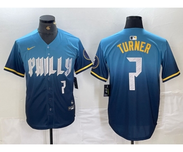Men's Philadelphia Phillies #7 Trea Turner Number Blue 2024 City Connect Limited Stitched Jersey
