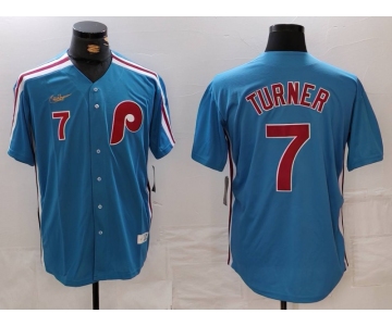 Men's Philadelphia Phillies #7 Trea Turner Number Blue Cooperstown Throwback Cool Base Nike Jersey