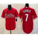 Men's Philadelphia Phillies #7 Trea Turner Red Cool Base Stitched Jersey