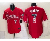 Men's Philadelphia Phillies #7 Trea Turner Red USA 250 Fourth of July Home Stitched Baseball Jersey Men's Philadelphia Phillies #7 Trea Turner Red USA 250 Fourth of July Home Stitched Baseball Jersey
