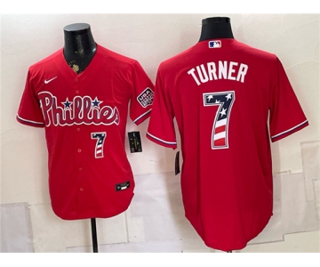 Men's Philadelphia Phillies #7 Trea Turner Red USA 250 Fourth of July Home Stitched Baseball Jersey