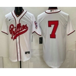 Men's Philadelphia Phillies #7 Trea Turner White 2026 Field of Dreams Stadium Stitched Jersey Men's Philadelphia Phillies #7 Trea Turner White 2026 Field of Dreams Stadium Stitched Jersey