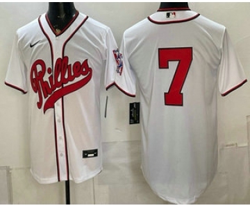 Men's Philadelphia Phillies #7 Trea Turner White 2026 Field of Dreams Stadium Stitched Jersey