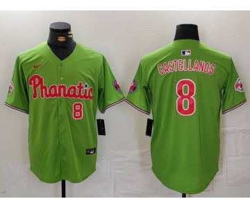 Men's Philadelphia Phillies #8 Nick Castellanos Number Green With Patch Stitched Cool Base Nike Jersey