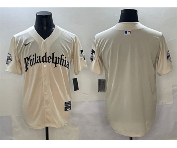 Men's Philadelphia Phillies Blank Cream Gothic Vapor Limited Stitched Jersey