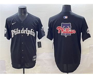 Men's Philadelphia Phillies Team Big Logo Black GOTHIC Vapor Limited Stitched Jersey