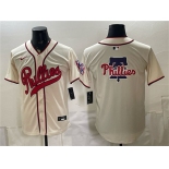 Men's Philadelphia Phillies Team Big Logo Cream 2026 Field of Dreams Stadium Stitched Baseball Jersey Men's Philadelphia Phillies Team Big Logo Cream 2026 Field of Dreams Stadium Stitched Baseball Jersey