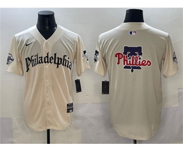 Men's Philadelphia Phillies Team Big Logo Cream Gothic Vapor Limited Stitched Jersey