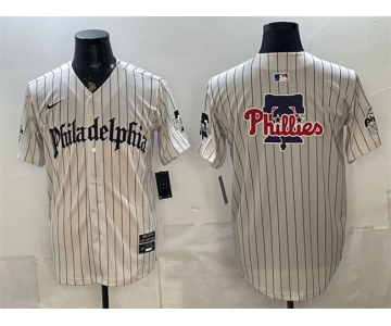 Men's Philadelphia Phillies Team Big Logo Cream Pinstripe Gothic Vapor Limited Stitched Jersey