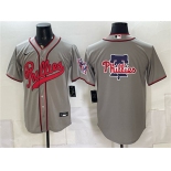 Men's Philadelphia Phillies Team Big Logo Gray 2026 Field of Dreams Stadium Stitched Baseball Jersey Men's Philadelphia Phillies Team Big Logo Gray 2026 Field of Dreams Stadium Stitched Baseball Jersey