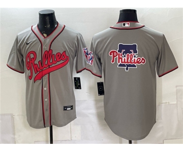 Men's Philadelphia Phillies Team Big Logo Gray 2026 Field of Dreams Stadium Stitched Baseball Jersey
