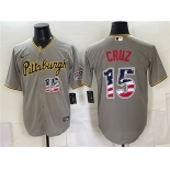 Men's Pittsburgh Pirates #15 Oneil Cruz Grey USA 250 Fourth of July Stitched Baseball Jersey Men's Pittsburgh Pirates #15 Oneil Cruz Grey USA 250 Fourth of July Stitched Baseball Jersey