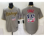 Men's Pittsburgh Pirates #15 Oneil Cruz Grey USA 250 Fourth of July Stitched Baseball Jersey Men's Pittsburgh Pirates #15 Oneil Cruz Grey USA 250 Fourth of July Stitched Baseball Jersey