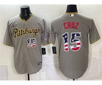 Men's Pittsburgh Pirates #15 Oneil Cruz Grey USA 250 Fourth of July Stitched Baseball Jersey