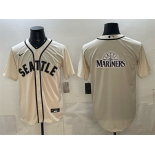 Men's Seattle Mariners Team Big Logo Cream Alternate Stitched Baseball Jersey Men's Seattle Mariners Team Big Logo Cream Alternate Stitched Baseball Jersey