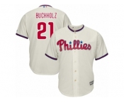 Philadelphia Phillies #21 Clay Buchholz Replica Cream Alternate Cool Base MLB Jersey Philadelphia Phillies #21 Clay Buchholz Replica Cream Alternate Cool Base MLB Jersey