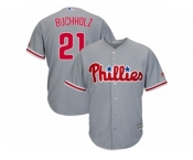Philadelphia Phillies #21 Clay Buchholz Replica Grey Road Cool Base MLB Jersey