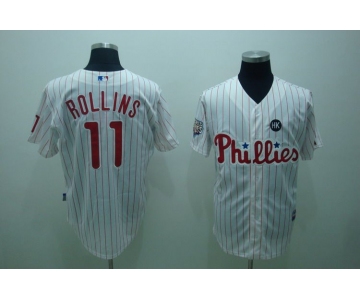 mlb philadelphia phillies #11 rolins 2009 world series white(red strip)