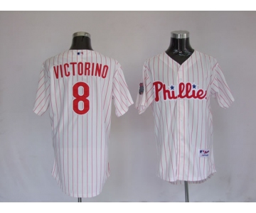 mlb philadelphia phillies #8 Victorino 2008 world series white(red strip)