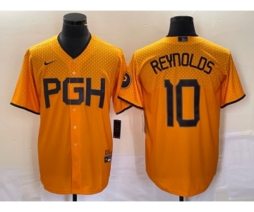 Men's Pittsburgh Pirates #10 Bryan Reynolds Gold 2023 City Connect Stitched Jersey 1