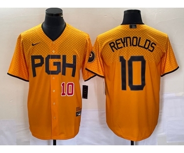 Men's Pittsburgh Pirates #10 Bryan Reynolds Number Gold 2023 City Connect Stitched Jersey