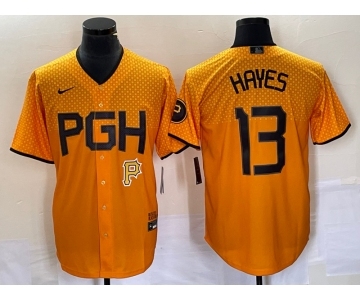 Men's Pittsburgh Pirates #13 KeBryan Hayes Gold 2023 City Connect Stitched Jersey