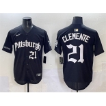 Men's Pittsburgh Pirates #21 Roberto Clemente Black 'Gothic Steel City Edition' Vapor Limited Stitched Baseball Jersey