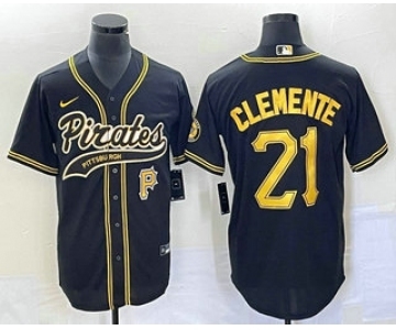 Men's Pittsburgh Pirates #21 Roberto Clemente Number Black Cool Base Stitched Baseball Jersey1
