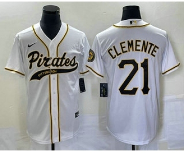 Men's Pittsburgh Pirates #21 Roberto Clemente White Cool Base Stitched Baseball Jersey