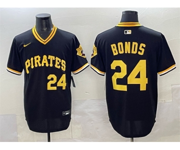 Men's Pittsburgh Pirates #24 Barry Bonds Black With Patch Cool Base Stitched Baseball Jersey
