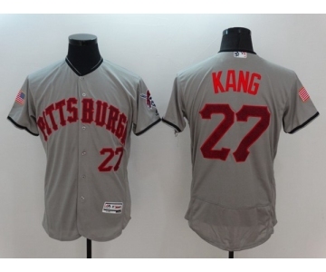 Men's Pittsburgh Pirates #27 Jung Ho Kang Majestic Gray Fashion Stars & Stripes Flex Base Player Jersey
