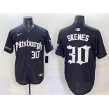 Men's Pittsburgh Pirates #30 Paul Skenes Black 'Gothic Steel City Edition' Vapor Limited Stitched Baseball Jersey
