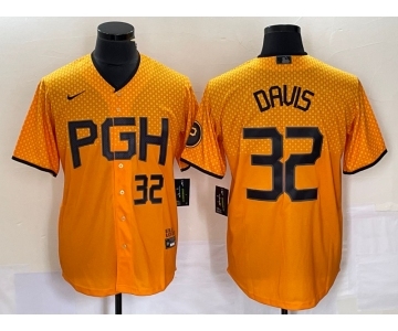 Men's Pittsburgh Pirates #32 Henry Davis Number Yellow 2023 City Connect Stitched Jersey2
