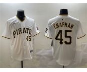 Men's Pittsburgh Pirates #45 Aroldis Chapman White Home Limited Stitched Baseball Jersey
