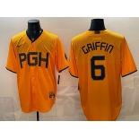 Men's Pittsburgh Pirates #6 Konnor Griffin Gold City Connect Stitched Jersey Men's Pittsburgh Pirates #6 Konnor Griffin Gold City Connect Stitched Jersey