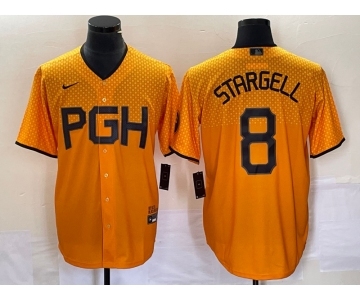Men's Pittsburgh Pirates #8 Willie Stargell Gold 2023 City Connect Stitched Jersey 1