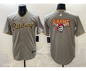 Men's Pittsburgh Pirates Team Big Logo Gray Limited Stitched Baseball Jersey